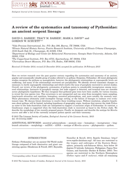 A Review of the Systematics and Taxonomy of Pythonidae: an Ancient Serpent Lineage