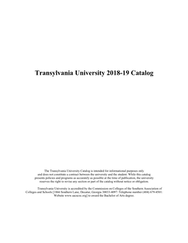 Transylvania University 2018-19 Catalog