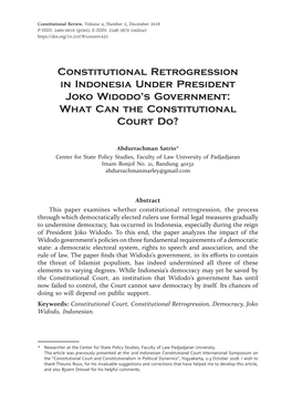 Constitutional Retrogression in Indonesia Under President Joko Widodo’S Government: What Can the Constitutional Court Do?