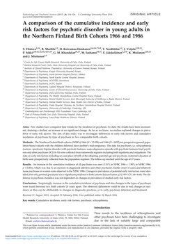 A Comparison of the Cumulative Incidence and Early Risk Factors for Psychotic Disorder in Young Adults in the Northern Finland Birth Cohorts 1966 and 1986