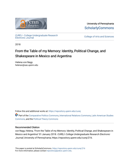 Identity, Political Change, and Shakespeare in Mexico and Argentina