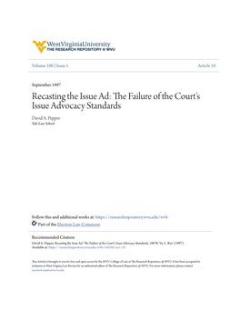 Recasting the Issue Ad: the Failure of the Court's Issue Advocacy Standards, 100 W