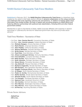 NASS Election Cybersecurity Task Force Members - National Association of Secretaries