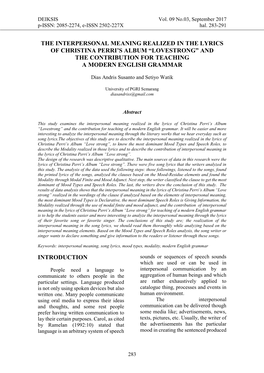 The Interpersonal Meaning Realized in the Lyrics of Christina Perri’S Album “Lovestrong” and the Contribution for Teaching a Modern English Grammar