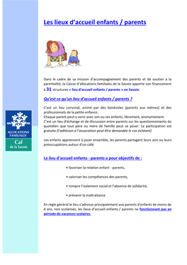 Les Lieux D'accueil Enfants / Parents