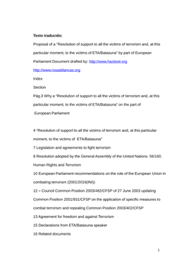 Resolution of Support to All the Victims of Terrorism And, at This Particular Moment, to the Victims of ETA/Batasuna” by Part of European