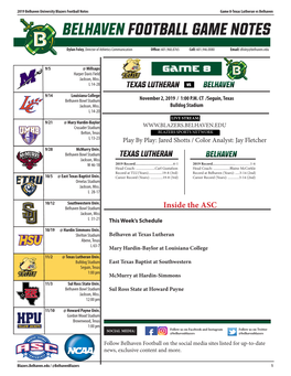 BELHAVEN FOOTBALL Game NOTES
