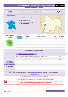 CHEMIN DE FER DES MINES DE GRANDCHAMP IRSP N°71330.1 Inventaire Des Réseaux Spéciaux Et Particuliers