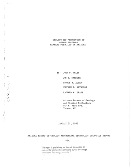 Geology and Production of Middle Tertiary Mineral Districts in Arizona