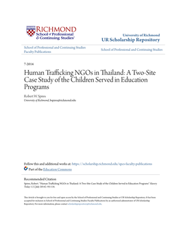 Human Trafficking Ngos in Thailand: a Two-Site Case Study of the Children Served in Education Programs Robert W