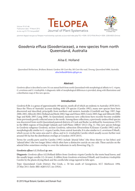 Goodenia Effusa (Goodeniaceae), a New Species from North Queensland, Australia