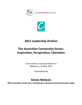 Inspiration, Perspiration, Liberation Simon Mckeon