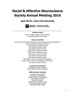 Social & Affective Neuroscience Society Annual Meeting 2016