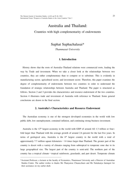 Australia and Thailand: Countries with High Complementarity of Endowments