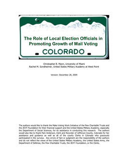 The Role of Local Election Officials in Promoting Growth of Mail Voting