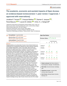 The Academic, Economic and Societal Impacts of Open Access: an Evidence-Based Review [Version 1; Peer Review: 4 Approved, 1 Approved with Reservations] Jonathan P