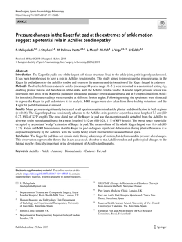 Pressure Changes in the Kager Fat Pad at the Extremes of Ankle Motion Suggest a Potential Role in Achilles Tendinopathy