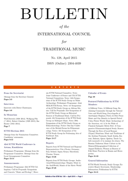 Bulletin of the ICTM Vol. 128 — April 2015 — Page 1 from the SECRETARIAT