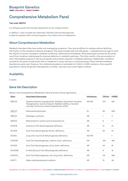 Blueprint Genetics Comprehensive Metabolism Panel