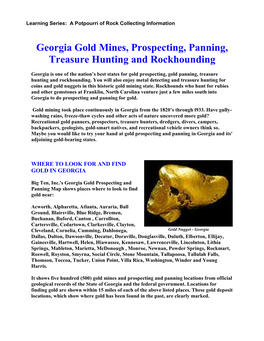 Georgia Gold Mines, Prospecting, Panning, Treasure Hunting and Rockhounding