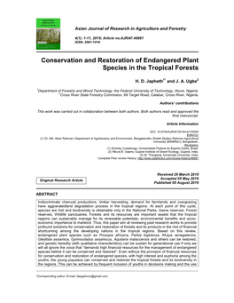 Conservation and Restoration of Endangered Plant Species in the Tropical Forests