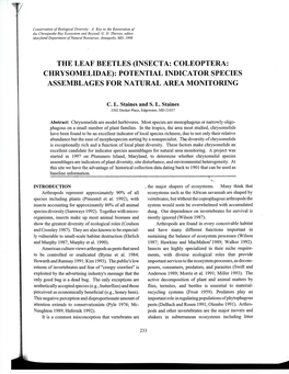 The Leaf Beetles (Insecta: Coleoptera: Chrysomelidae): Potential Indicator Species Assemblages for Natural Area Monitoring