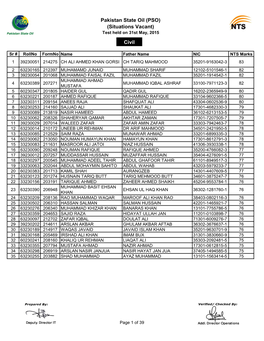 Pakistan State Oil (PSO) (Situations Vacant) Civil