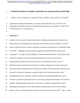 Animal Biosynthesis of Complex Polyketides in a Photosynthetic Partnership