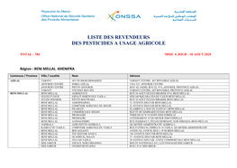 Liste Des Revendeurs Des Pesticides a Usage Agricole