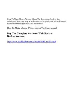 How to Make Money Writing About the Supernatural