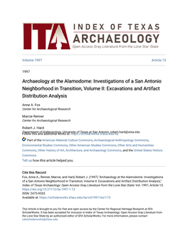 Investigations of a San Antonio Neighborhood in Transition, Volume II: Excavations and Artifact Distribution Analysis