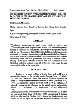 Pinctada Radiata) in Qatari Water Arabian Gulf and Its Influence on the Flesh Growth