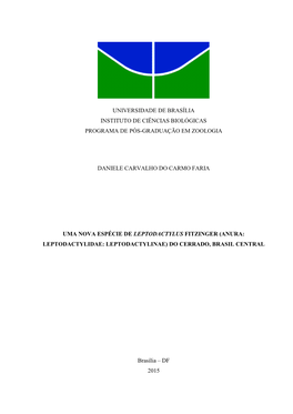 Universidade De Brasília Instituto De Ciências Biológicas Programa De Pós-Graduação Em Zoologia