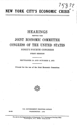 New York City's Economic Crisis' Hearings