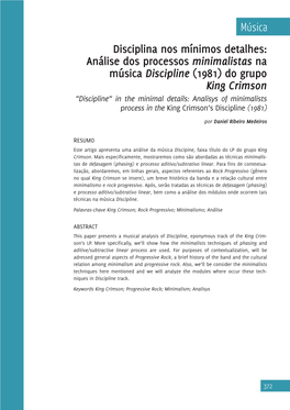 King Crimson “Discipline” in the Minimal Details: Analisys of Minimalists Process in the King Crimson’S Discipline (1981)