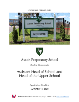 Austin Preparatory School Assistant Head of School and Head of The