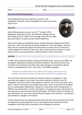 Emily Davison Biography and Comprehension