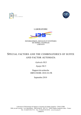 Special Factors and the Combinatorics of Suffix and Factor Automata