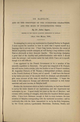 On Babylon; and on the Discovery of the Cuneiform Characters, and the Mode of Interpreting Them