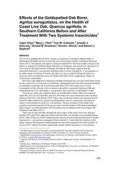 Effects of the Goldspotted Oak Borer, Agrilus Auroguttatus, on the Health