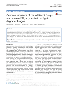 Genome Sequence of the White-Rot Fungus Irpex Lacteus F17, a Type
