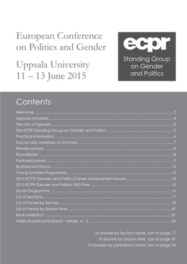 European Conference on Politics and Gender Uppsala University 11 – 13