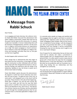 A Message from Rabbi Schuck