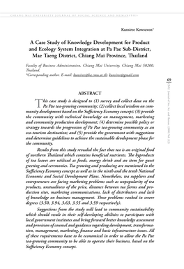 A Case Study of Knowledge Development for Product and Ecology System Integration at Pa Pae Sub-District, Mae Taeng District, Chiang Mai Province, Thailand