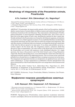 Morphology of Integuments of the Precambrian Animals, Proarticulata