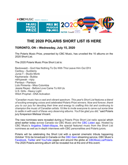 The 2020 Polaris Short List Is Here
