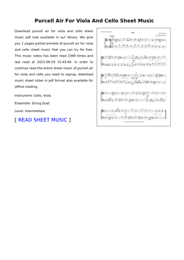 Purcell Air for Viola and Cello Sheet Music