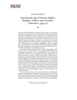 Entering the Age of Human Rights: Religion, Politics, and Canadian Liberalism, 1945–50 