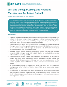 Loss and Damage Costing and Financing Mechanisms: Caribbean Outlook by Adelle Thomas, Inga Menke, and Olivia Serdeczny