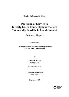 Identify Green Ferry Options That Are Technically Feasible in Local Context